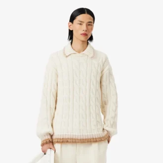 Runway Wool Polo Collar Cable Knit Sweater