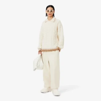 Runway Wool Polo Collar Cable Knit Sweater
