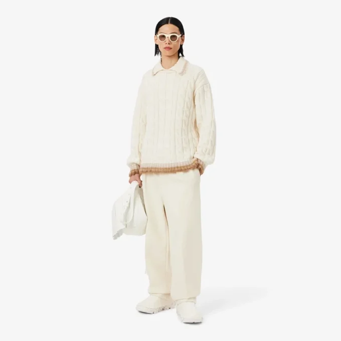 Runway Wool Polo Collar Cable Knit Sweater