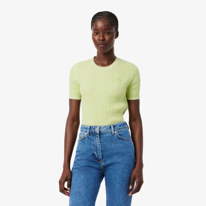 Short Sleeved Cable Knit Sweater