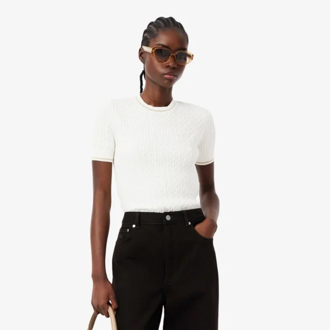 Short Sleeved Cable Knit Sweater