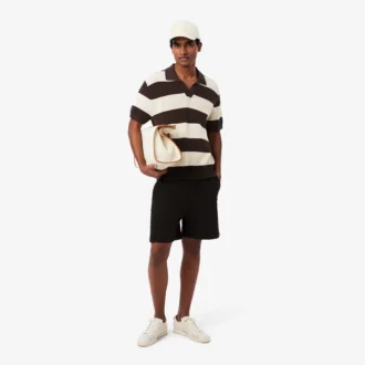 Short Sleeved Striped Polo Collar Sweater