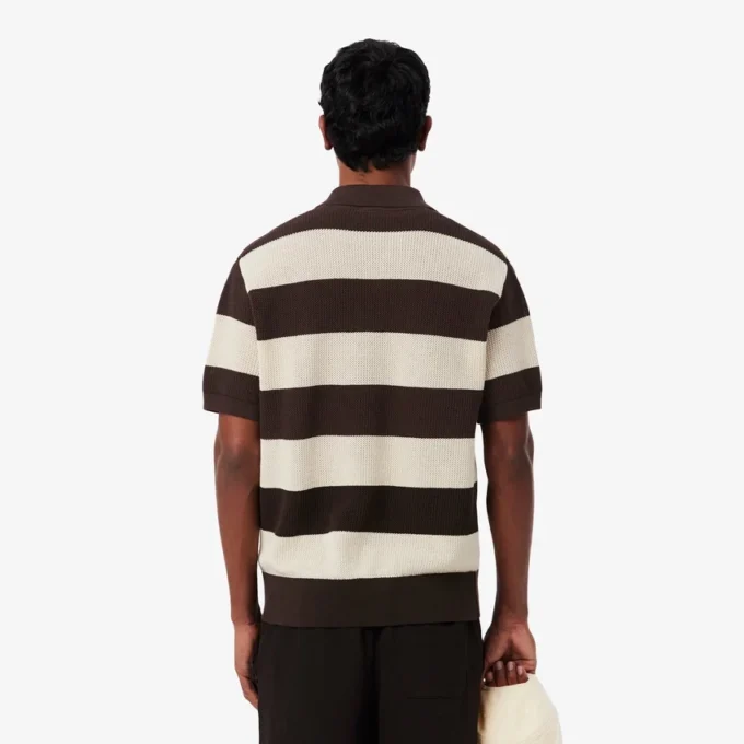 Short Sleeved Striped Polo Collar Sweater