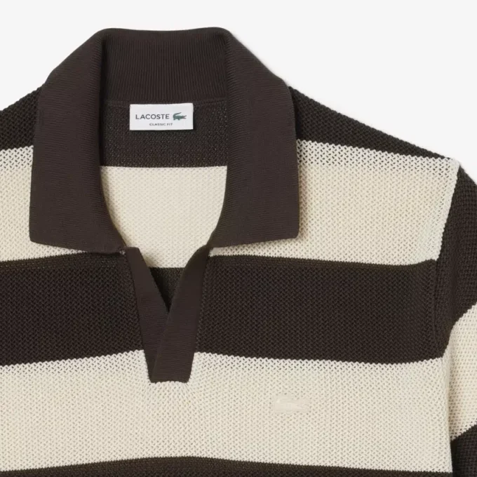 Short Sleeved Striped Polo Collar Sweater