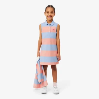 Sleeveless Striped Petit Piqua Polo Dress