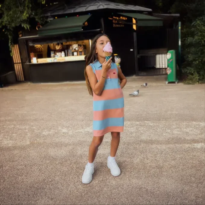 Sleeveless Striped Petit Piqua Polo Dress