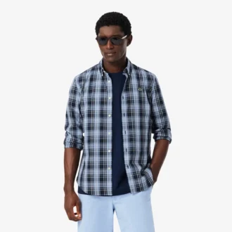 Slim Fit Gingham Print Stretch Poplin Shirt
