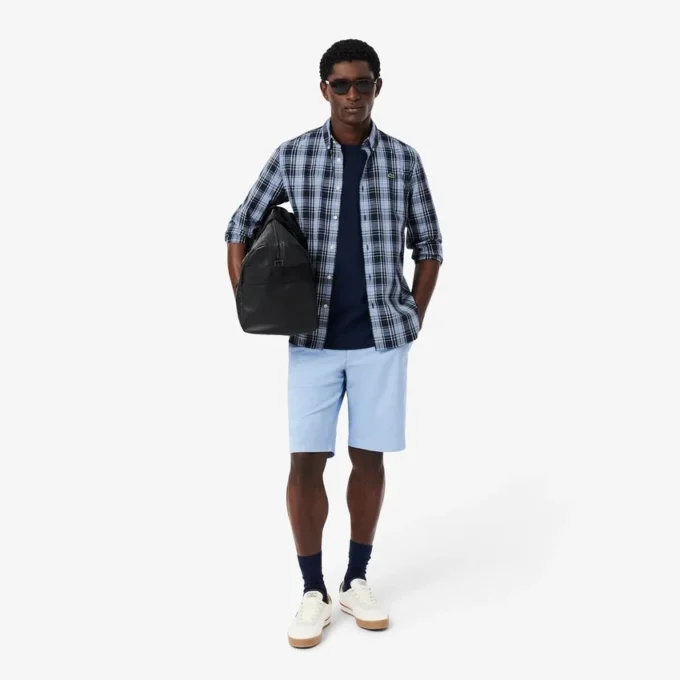 Slim Fit Gingham Print Stretch Poplin Shirt