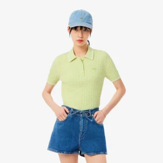 Striped Cable Knit Polo Collar Sweater