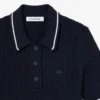 Striped Cable Knit Polo Collar Sweater