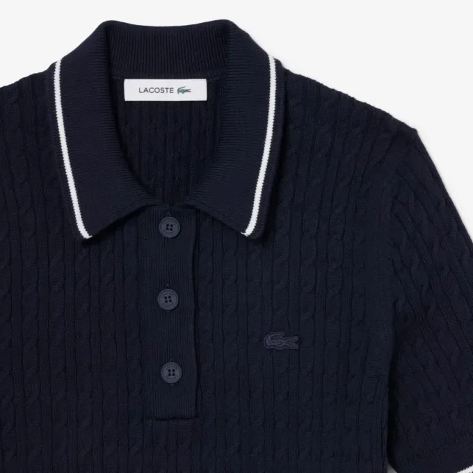 Striped Cable Knit Polo Collar Sweater