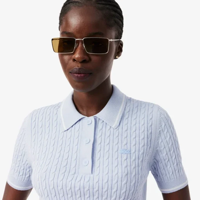 Striped Cable Knit Polo Collar Sweater