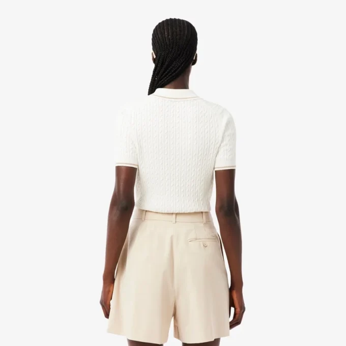 Striped Cable Knit Polo Collar Sweater