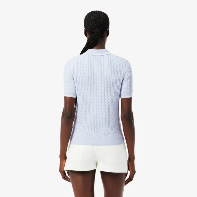 Striped Cable Knit Polo Collar Sweater