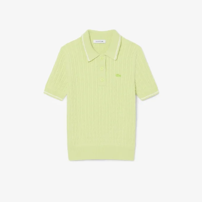 Striped Cable Knit Polo Collar Sweater