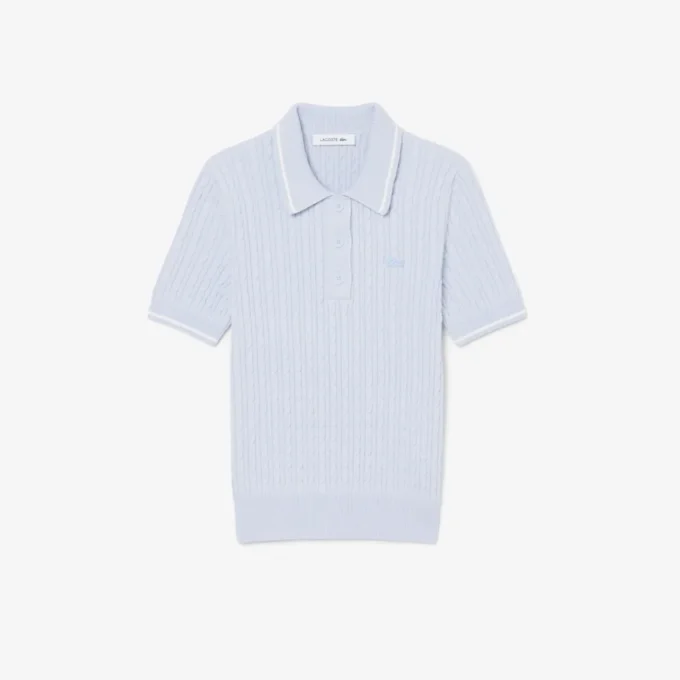 Striped Cable Knit Polo Collar Sweater