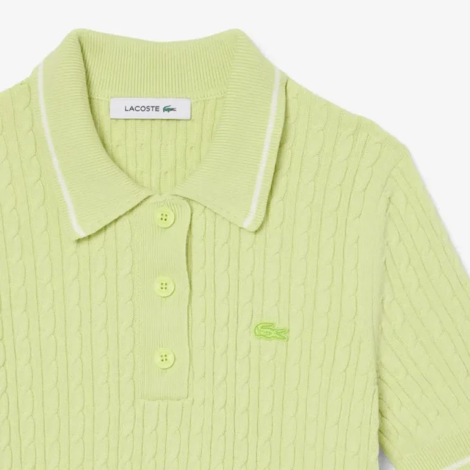 Striped Cable Knit Polo Collar Sweater