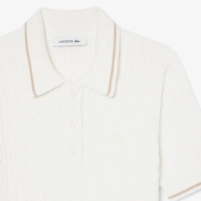 Striped Cable Knit Polo Collar Sweater