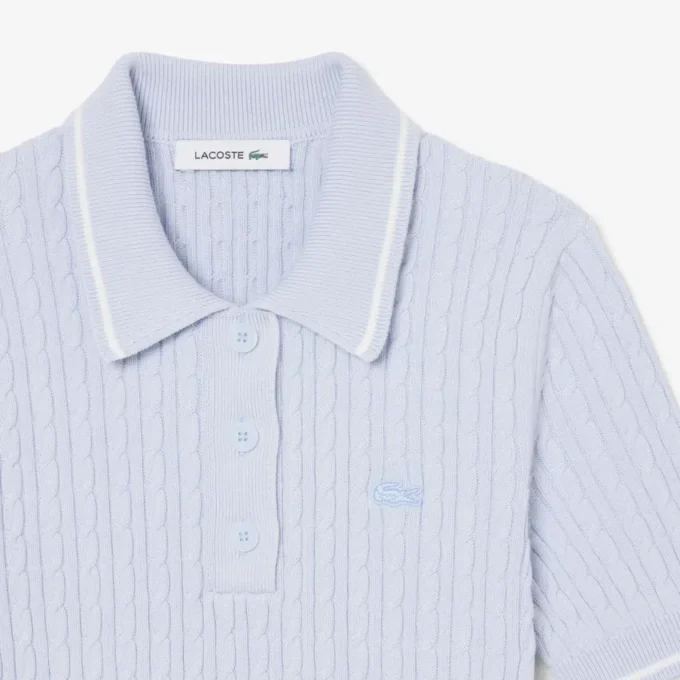 Striped Cable Knit Polo Collar Sweater