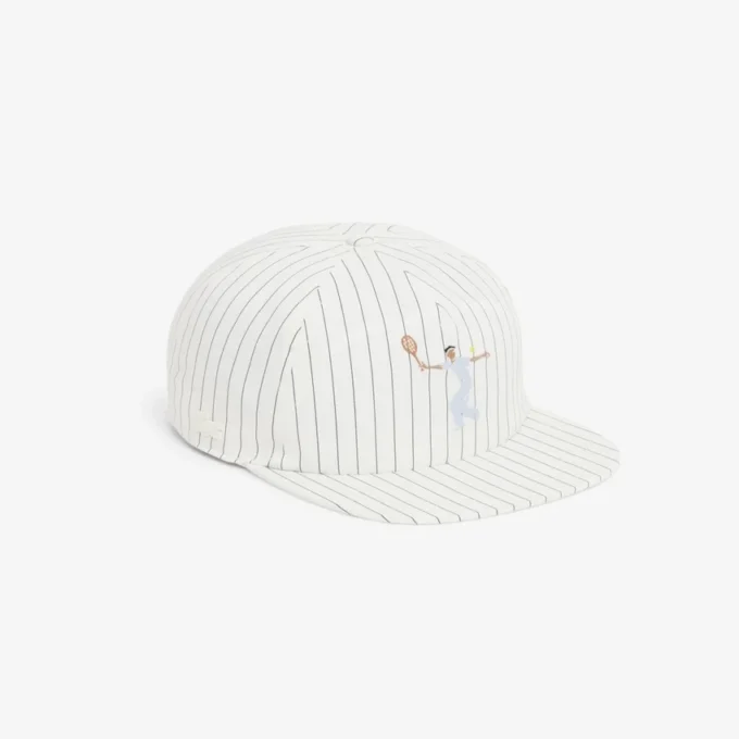 Striped Embroidered Cotton Twill Cap