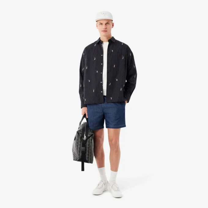 Striped Embroidered Cotton Twill Cap