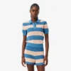 Striped Mesh Knit Polo Collar Sweater