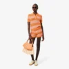 Striped Mesh Knit Polo Collar Sweater