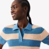 Striped Mesh Knit Polo Collar Sweater