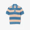 Striped Mesh Knit Polo Collar Sweater