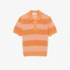 Striped Mesh Knit Polo Collar Sweater