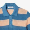 Striped Mesh Knit Polo Collar Sweater