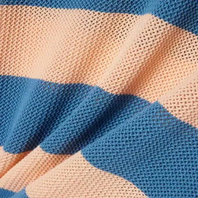 Striped Mesh Knit Polo Collar Sweater
