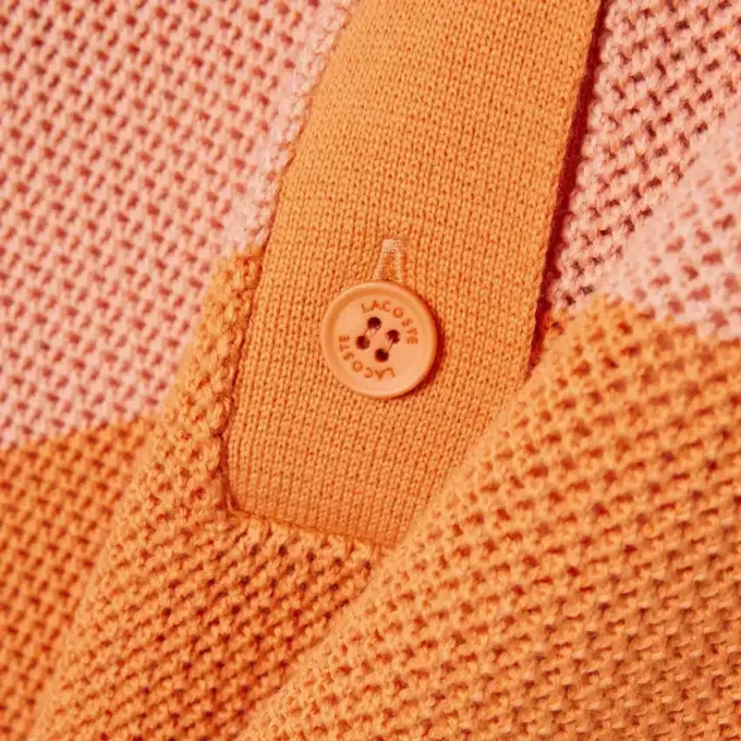 Striped Mesh Knit Polo Collar Sweater