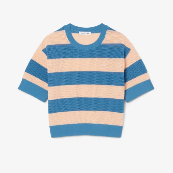 Striped Mesh Knit T-Shirt