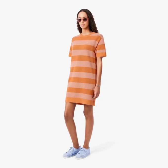 Striped Mesh Knit T-Shirt Dress