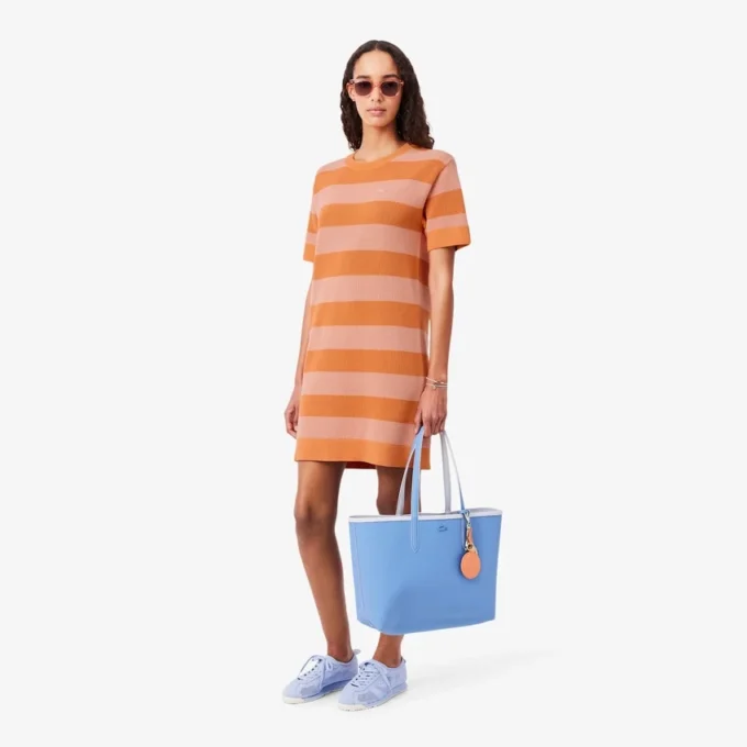 Striped Mesh Knit T-Shirt Dress