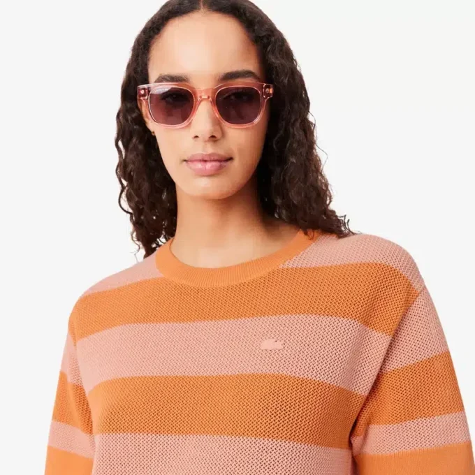 Striped Mesh Knit T-Shirt Dress