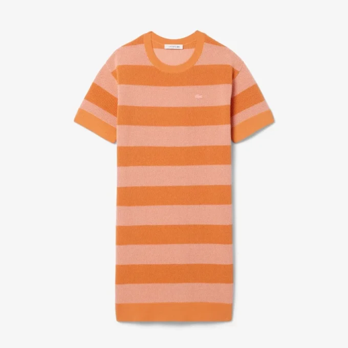 Striped Mesh Knit T-Shirt Dress