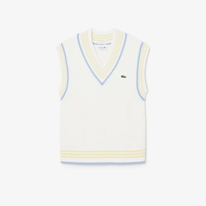 Striped Rib Knit Cotton Sweater Vest