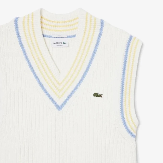 Striped Rib Knit Cotton Sweater Vest