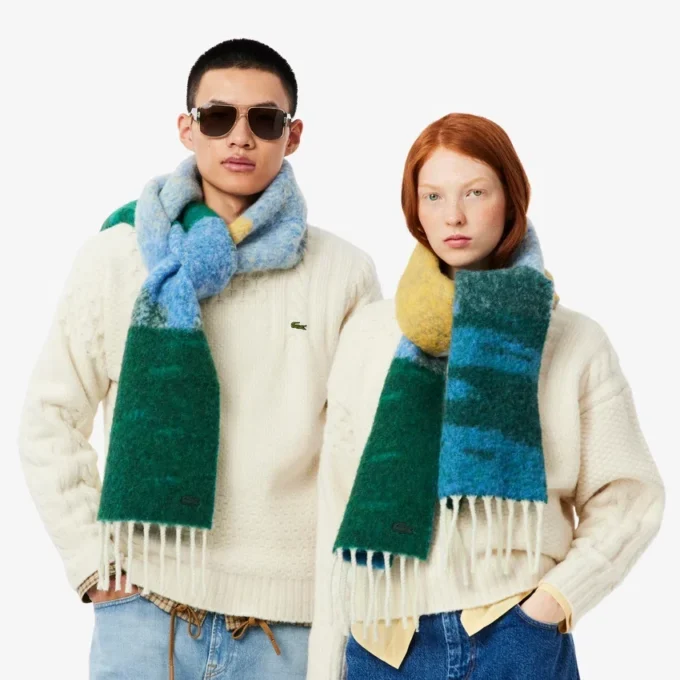 Unisex Landscape Motif Alpaca Wool Scarf