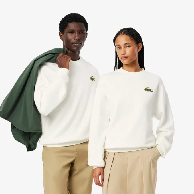 Unisex Loose Fit Badge Accent Fleece Sweatshirt
