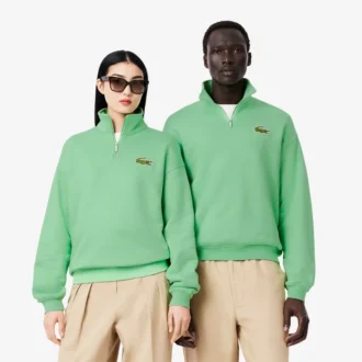 Unisex Loose Fit Badge Accent Half-Zip Sweatshirt