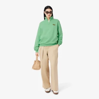 Unisex Loose Fit Badge Accent Half-Zip Sweatshirt