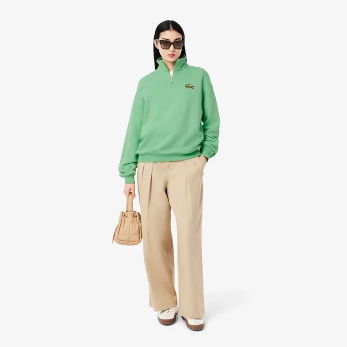Unisex Loose Fit Badge Accent Half-Zip Sweatshirt