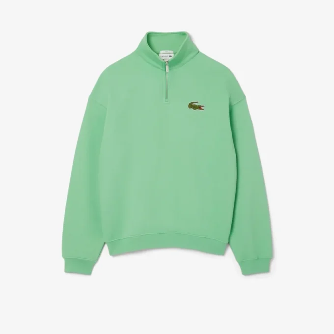 Unisex Loose Fit Badge Accent Half-Zip Sweatshirt