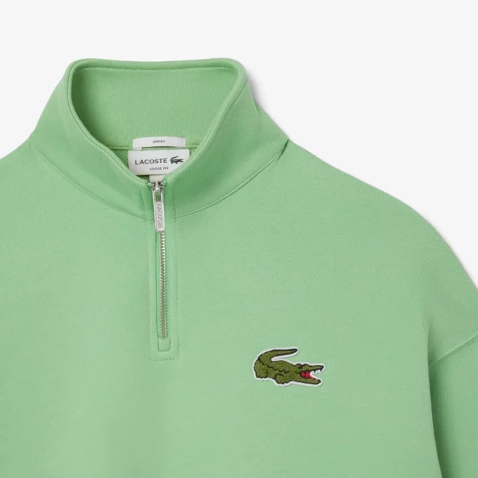 Unisex Loose Fit Badge Accent Half-Zip Sweatshirt