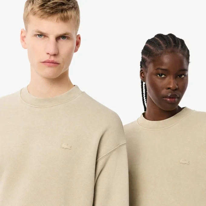Unisex Loose Fit Washed Effect Fleece Sweatshirt