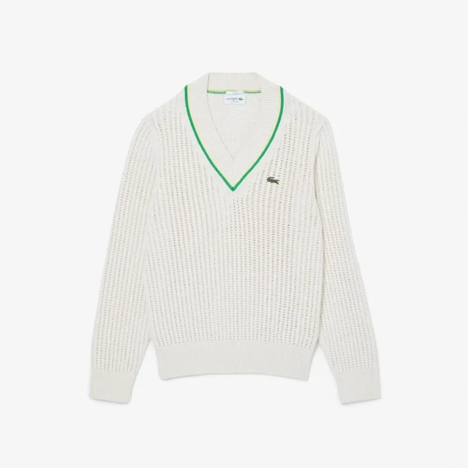 Unisex V-Neck Striped Tennis Sweater