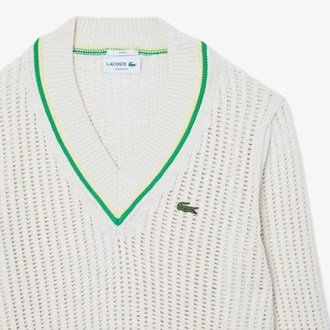 Unisex V-Neck Striped Tennis Sweater